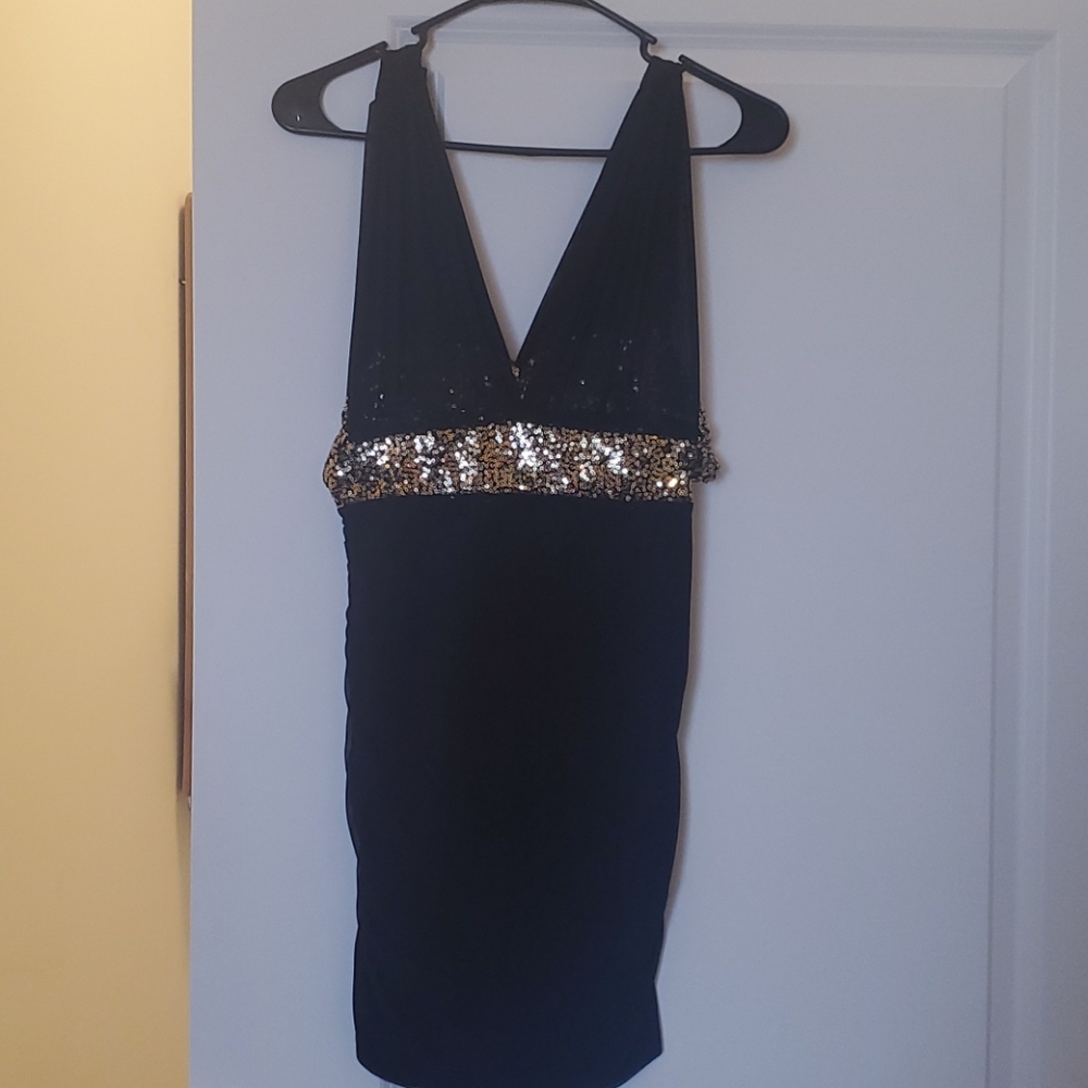 Black and gold mini dress